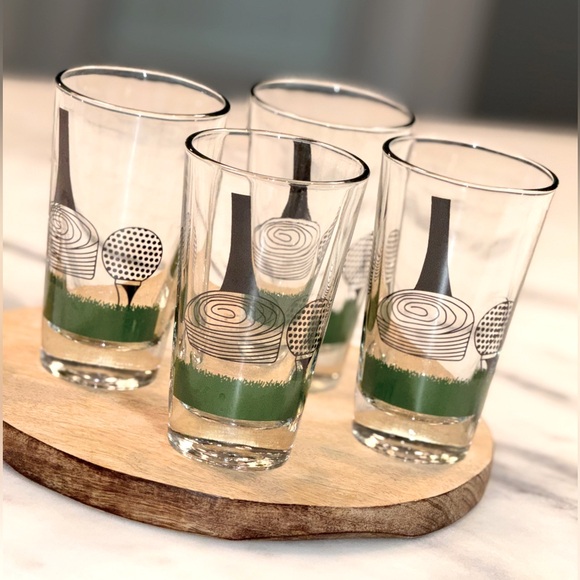 Other - Vintage Style Highball Glasses Golf Themed Golf Ball Tee and Club Set of 4